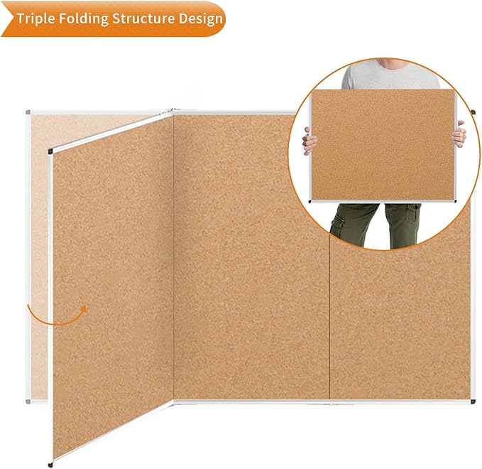 VIZ-PRO 96" x 48" Large Cork Bulletin Board, Foldable & Wall-Mounted Notice Pin - Image 5