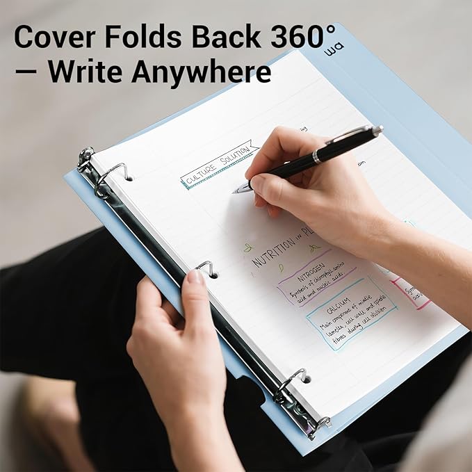 MUKAWA 1 Inch 3 Ring Binder, D-Ring Binder Holds 250 Sheets, PP Cover - Image 5