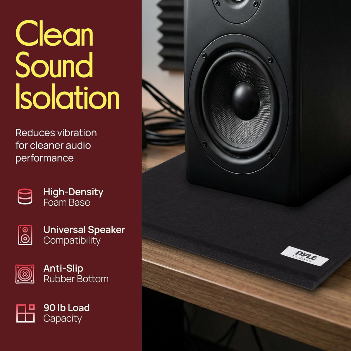 Pyle Sound Dampening Speaker Riser Foam - Audio Acoustic Noise Isolation Plat...
