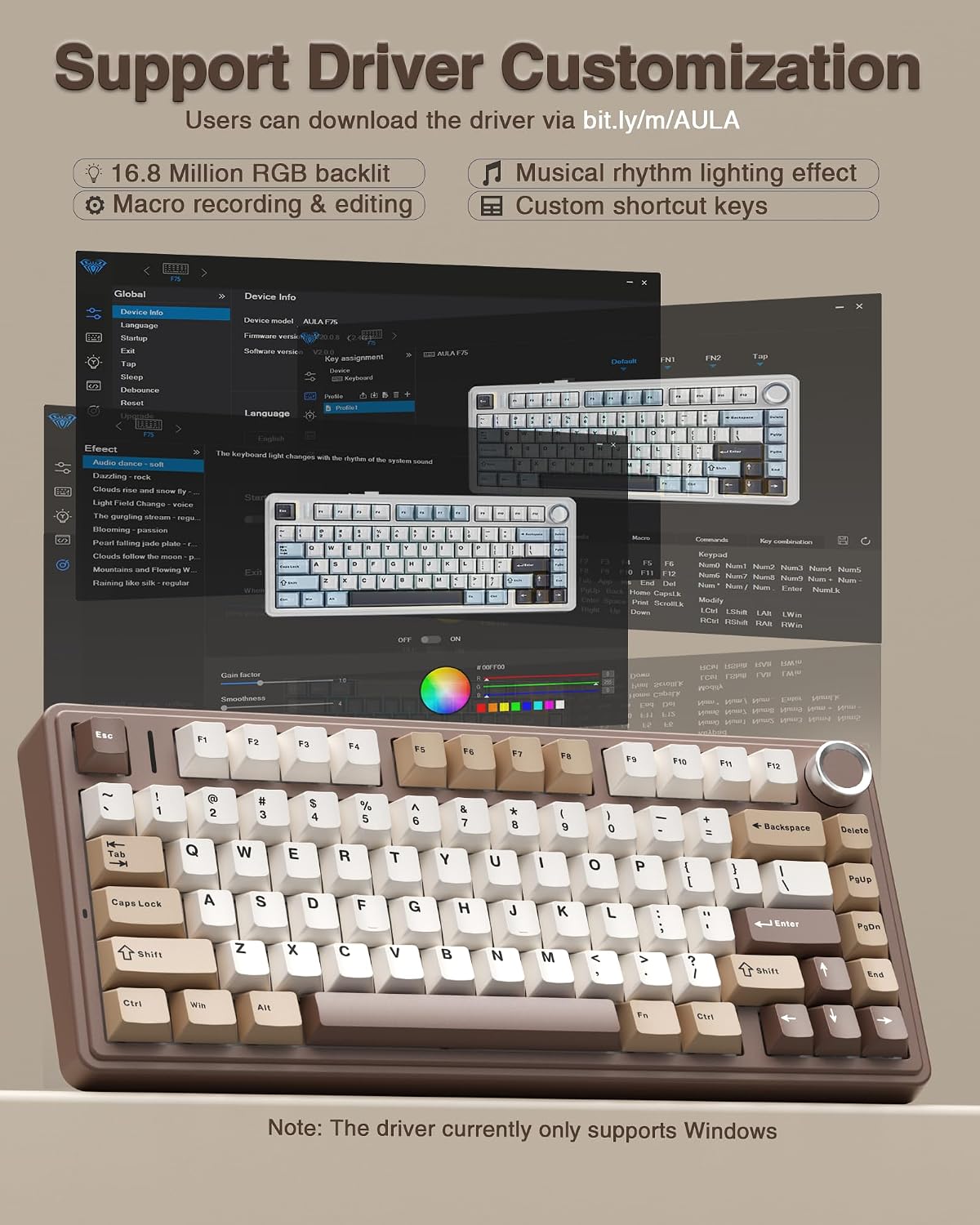 AULA F75 75% Wireless Mechanical Keyboard, Hot Swappable Creamy Keyboard, Pre...