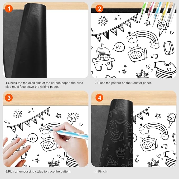 200 Sheets Carbon Paper Black Graphite Paper Transfer Tracing Paper and 5 - Image 3