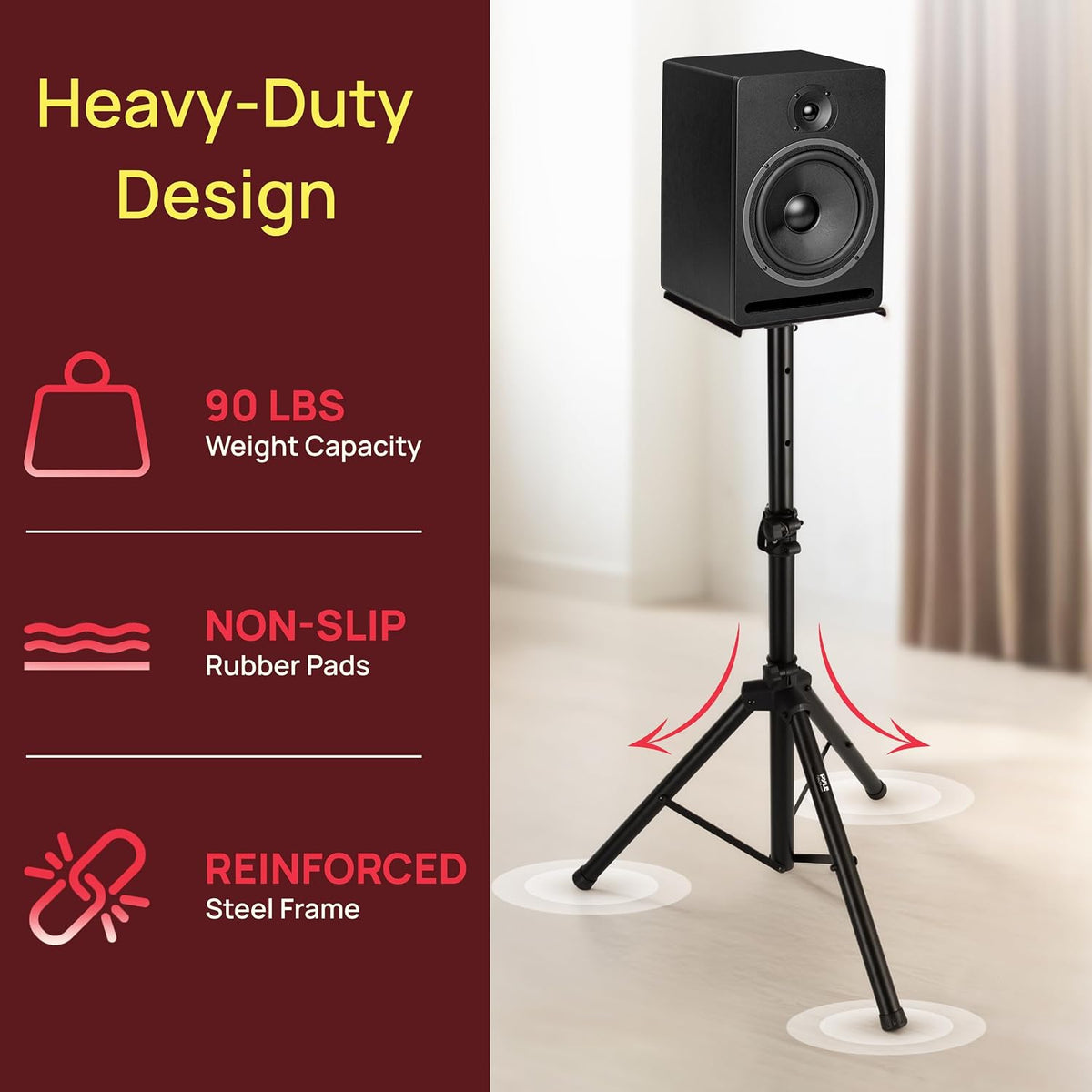 Pyle Adjustable Speaker Stand Pair – Dual Studio Monitor Tripod with Metal Ba...
