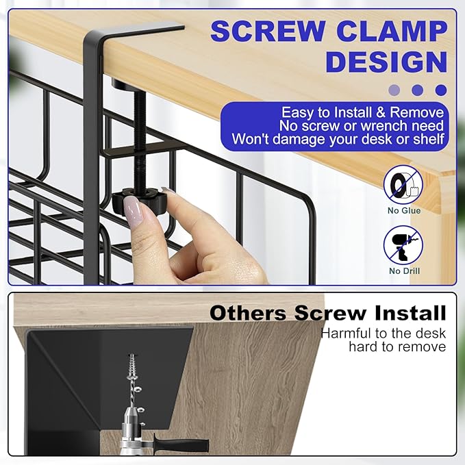Under Desk Cable Management Tray, 31.5'' No Drill Steel Cable Tray Organizers - Image 3