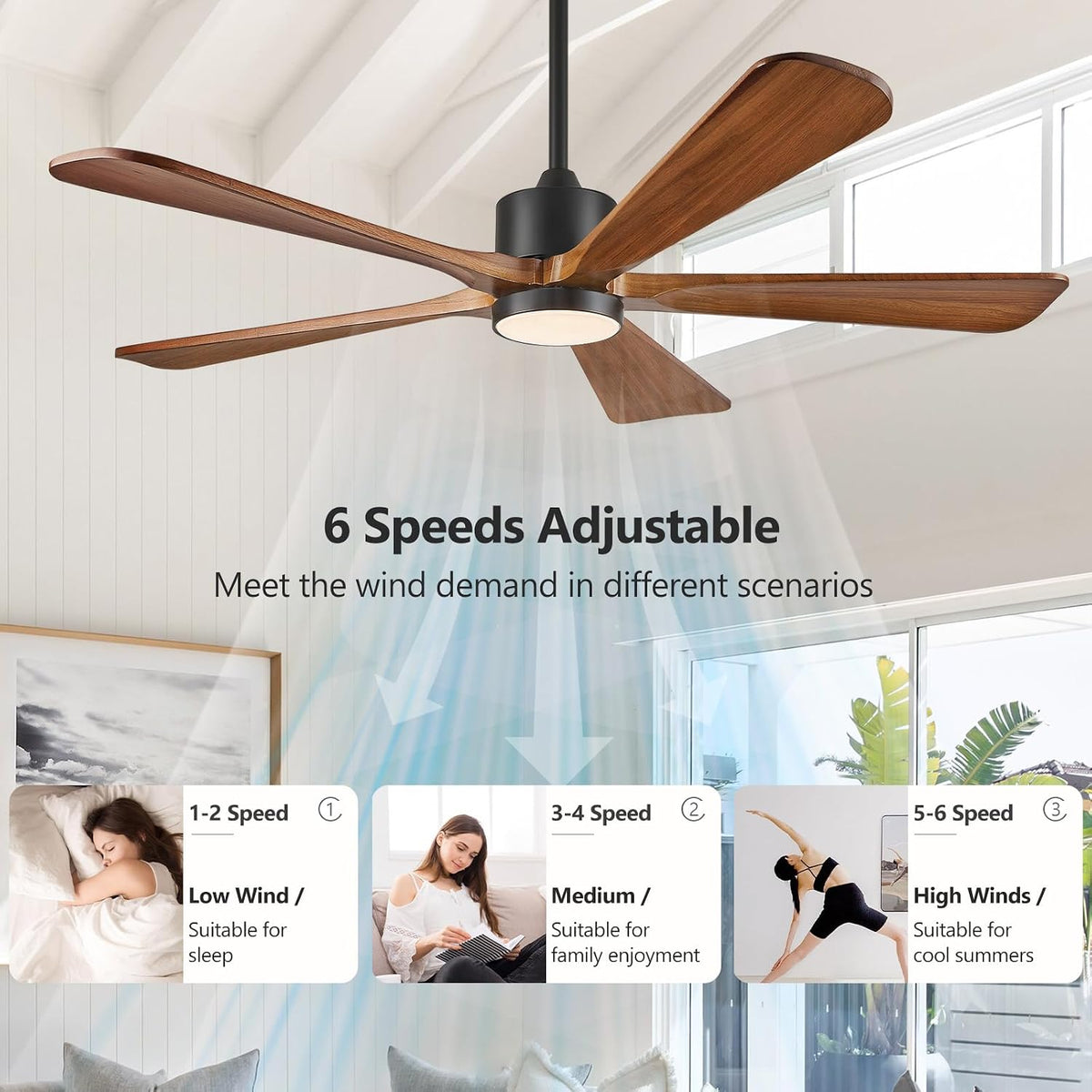 5 blade ceiling fans with lights, 60 inch, close-up detail