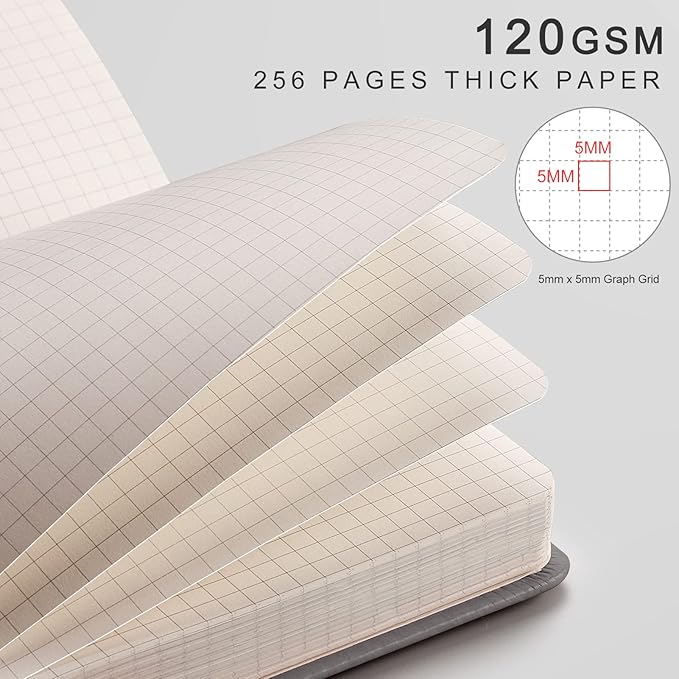 EMSHOI Graph Paper Notebook 256-Page A5 Grid Journal, PU Leather Hardcover - Image 3