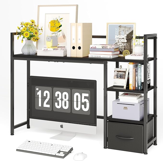 Desk Shelf with Drawer, 41.3" Desktop Organizer Shelf, Desk Hutch by Mexin
