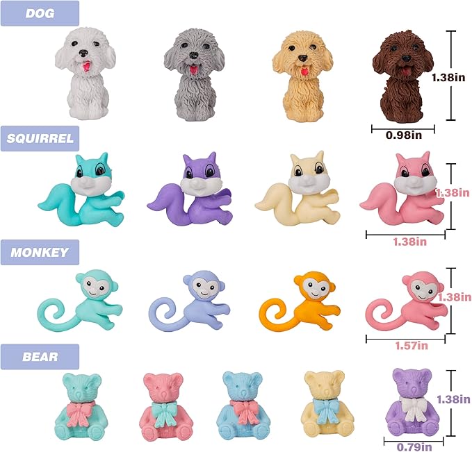80 Pieces Cute Animal Eraser Dog Bear Monkey Squirrel Pencil Erasers Puzzle - Image 2
