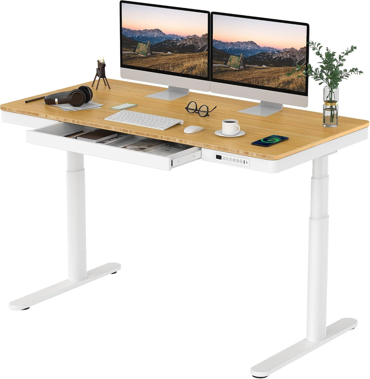 SANODESK Standing Desk with Drawer, Dual Motor 3 Stage Electric Height