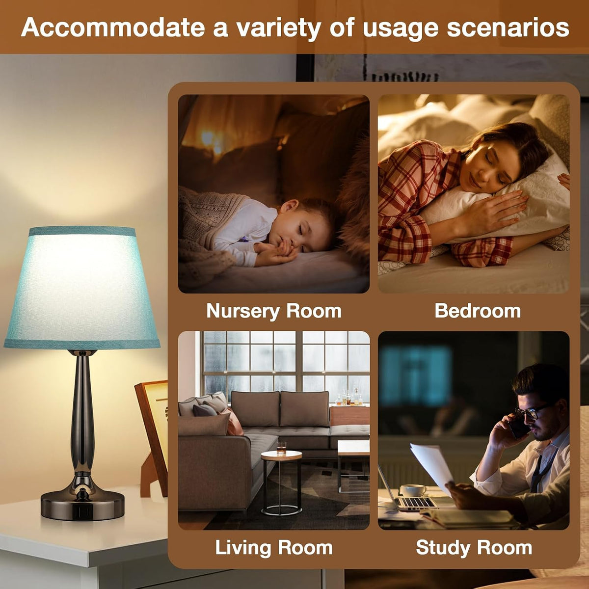 Kakanuo Touch Table Lamp for Bedroom, Small Bedside Lamp with USB C Port