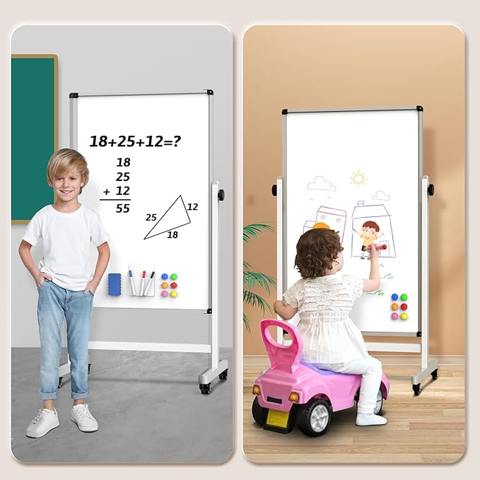 UIFER Rolling Whiteboard, 44 x 26 Double Sided Magnetic Dry Erase Board Height - Image 5