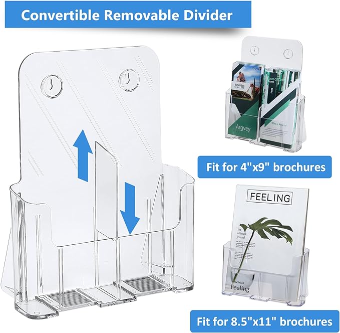 Argvey Acrylic Brochure Holder 8.5 x 11 inches, 2 Pack Clear Brochure Display - Image 2