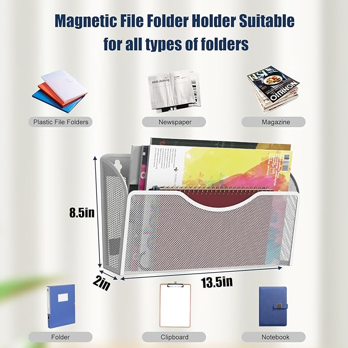 2 Pockets Magnetic File Holder for File Cabinets, Folder Holder Organizer- No - Image 3