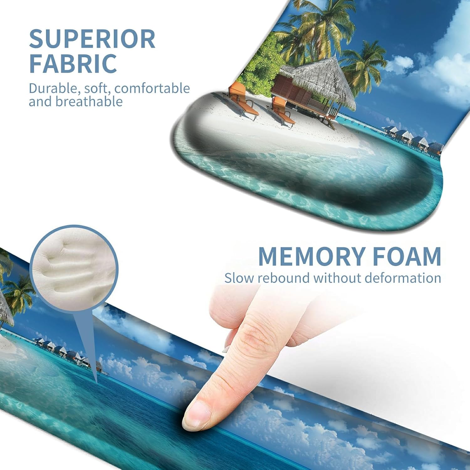 Keyboard Wrist Rest and Mouse Wrist Rest Pad Set, Made of Memory Foam with Non Slip Rubber Base Ergonomic Gel Wrist Rest for Computer Keyboard Gaming Office Working, with Beach Sand Coaster