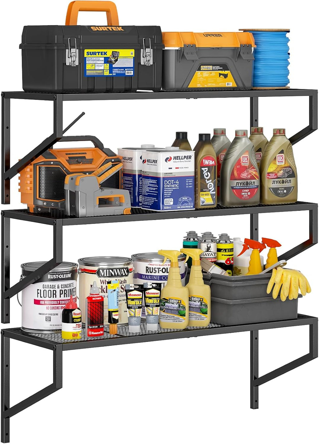 threehio 3 pack garage wall shelving, heavy duty, main product view