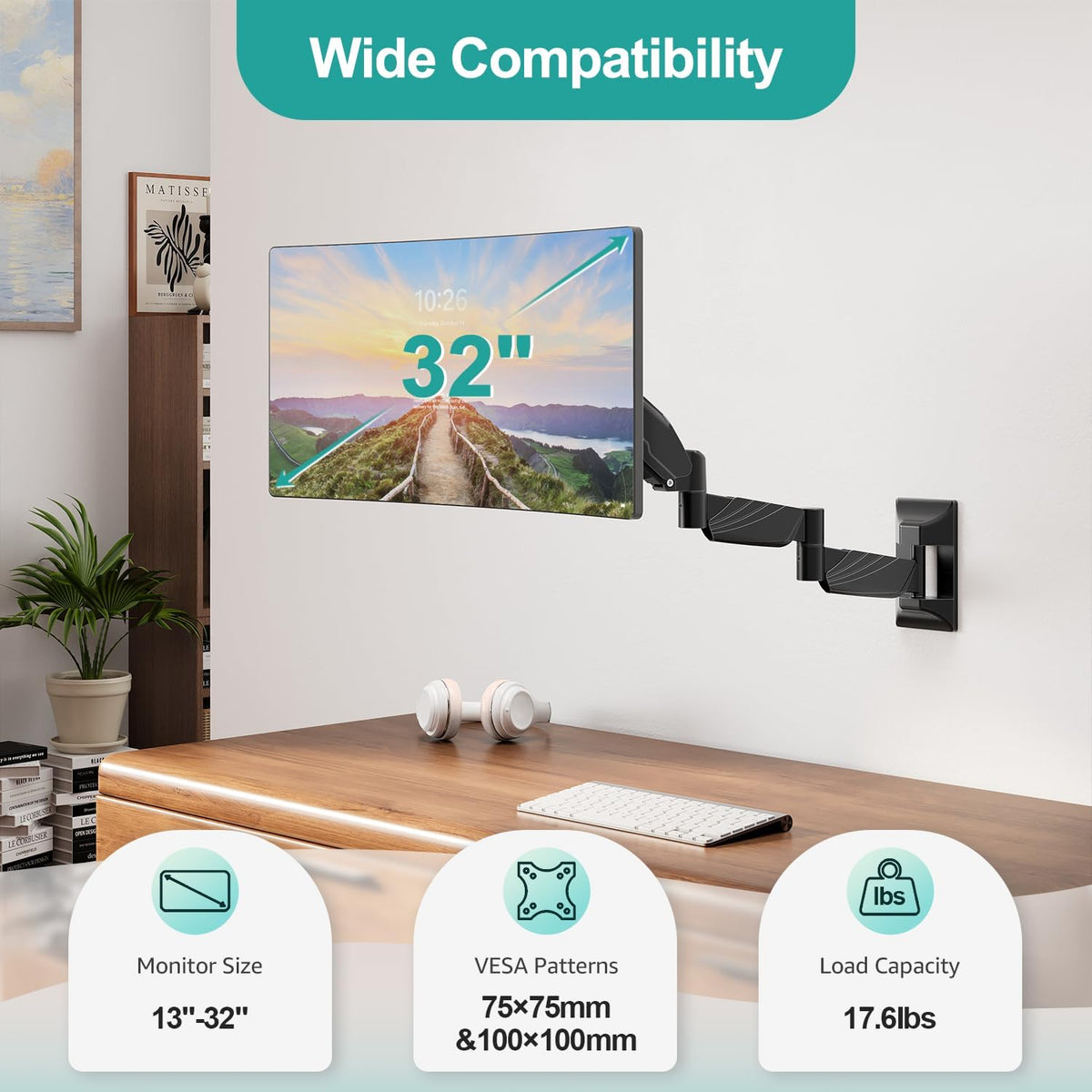 MOUNT PRO Monitor Wall Mount for 13 to 32 inch Computer Screen, Extra Long Ad...