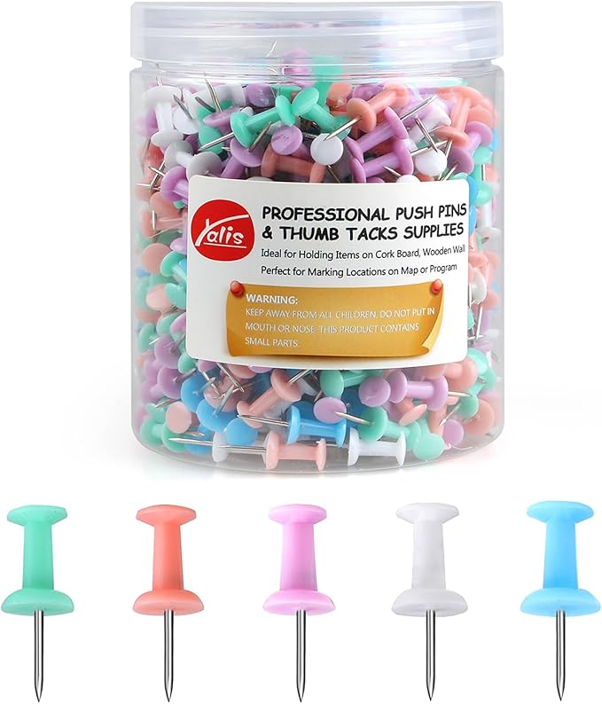 Yalis Push Pins 600 Count Macarone Colors, Standard Multicolored Thumb Tacks by Yalis