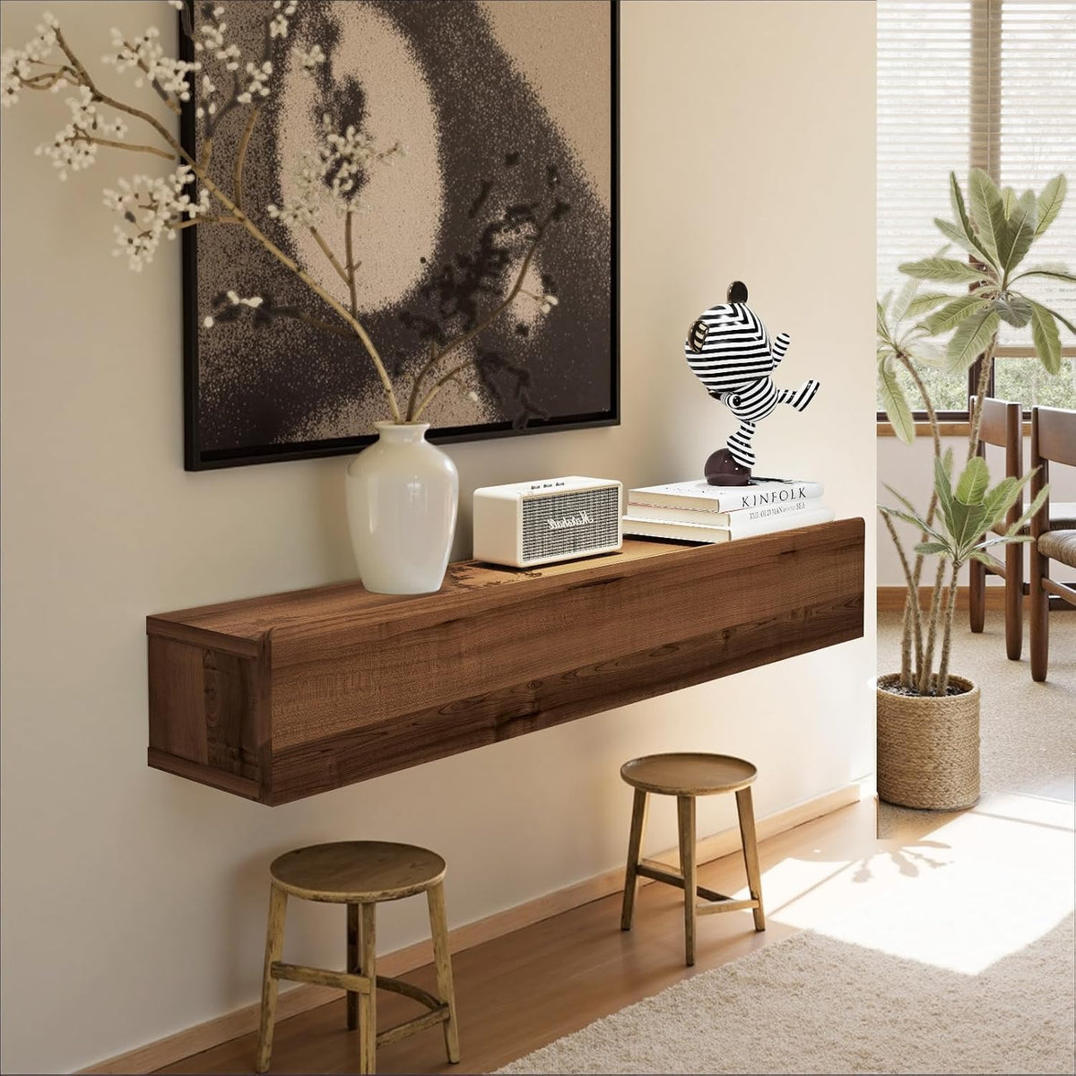 Floating Solid Wood Console Table, 32'' Wall Mounted Narrow Entryway ...