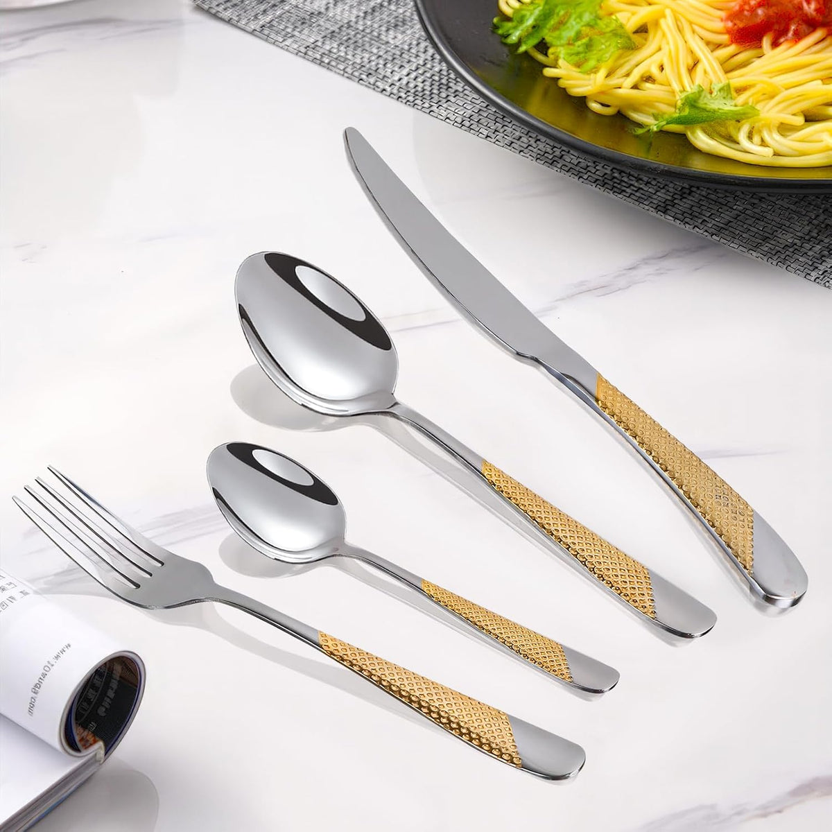 24-Piece Silverware Set with Organizer, Stainless Steel Flatware for 6, Cutle...