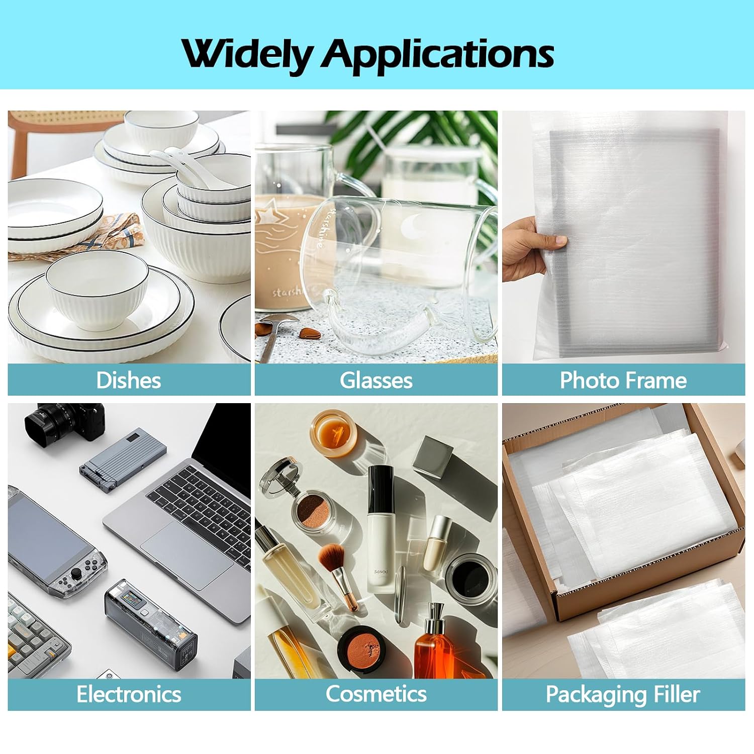 260 pcs Moving Packaging Supplies Set, 200 pcs Cushioning Foam Pouchs&Sheets, 4 Sizes (12"x12",12"x12" Sheets,12"x7.5",7.5"x7.5") With 60 Fragile Stickers,For Moving,Packaging,Storage
