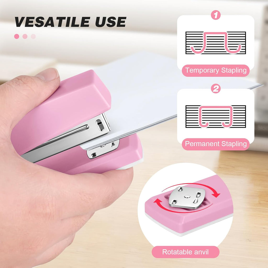Stapler with 5000 Staples - 25 Sheet Capacity, Staplers for Desk, Pink | Non-Slip Office Stapler for classroom, home, School