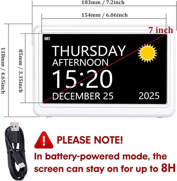 Digital Clock with Date and Day of Week, Dementia Clocks Battery Operated Alarm - Image 2