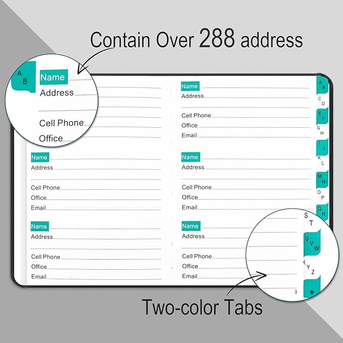 Address Book with Alphabetical Tabs, Portable Address Telephone Book, Hardcover - Image 3