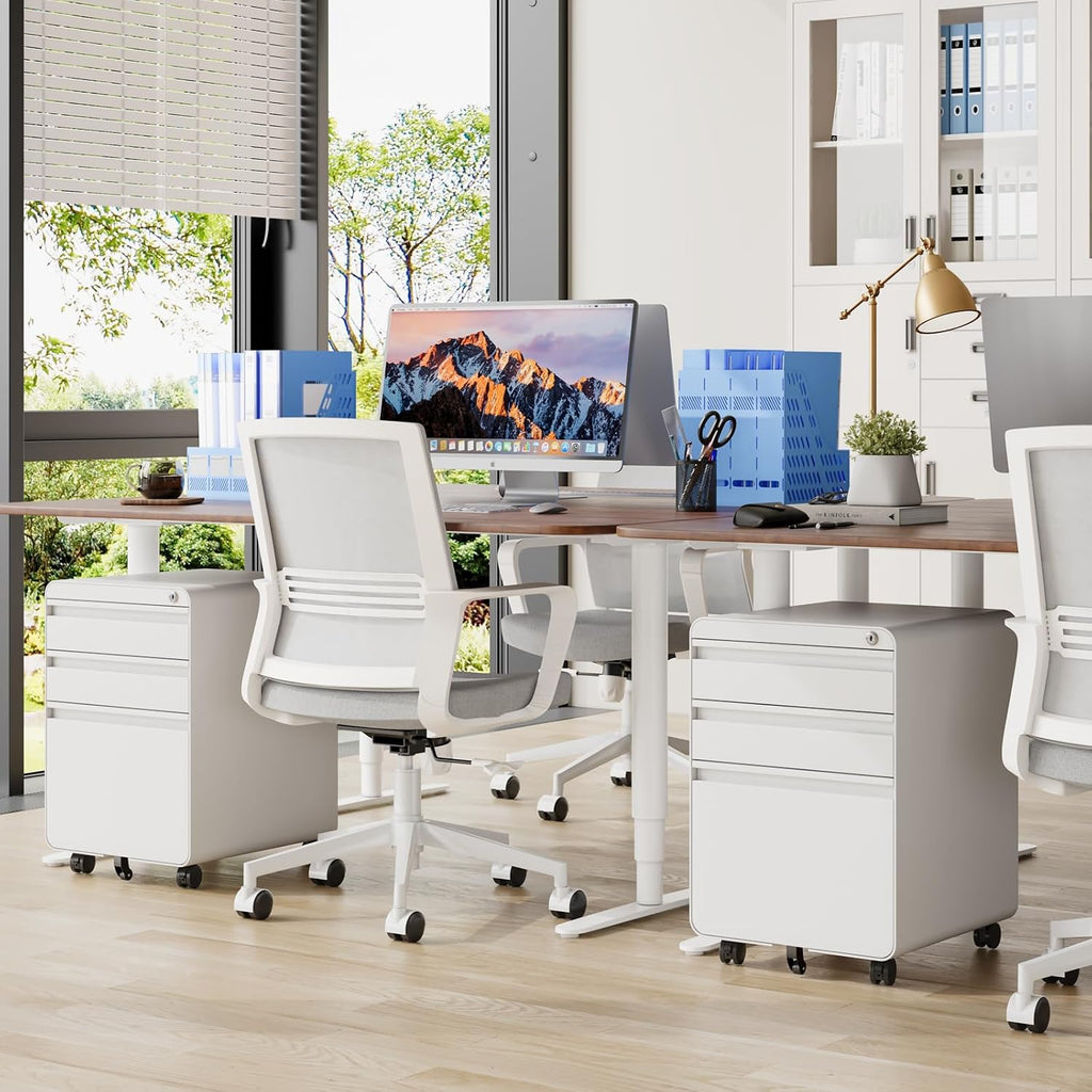 Dripex 3 Drawer Metal Rolling File Cabinet Under Desk Filing Cabinet White | 16"W x 18"D x 24"H, Lockable, 5 Wheels, Fully Assembled, Letter/Legal Size, Suitable for Home Office