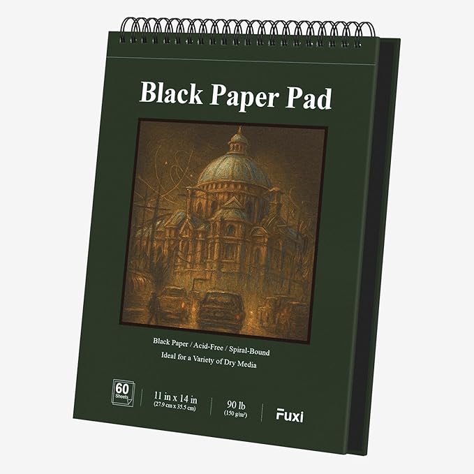 Fuxi Black Sketchbook 11x14 Inches, 60 Sheets, Hard Cover Spiral Bound | Black by SketchBook