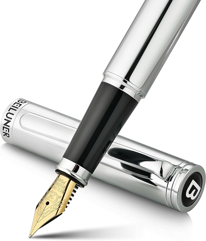 BEILUNER Silver Fountain Pen, Stunning Luxury Pens by BEILUNER