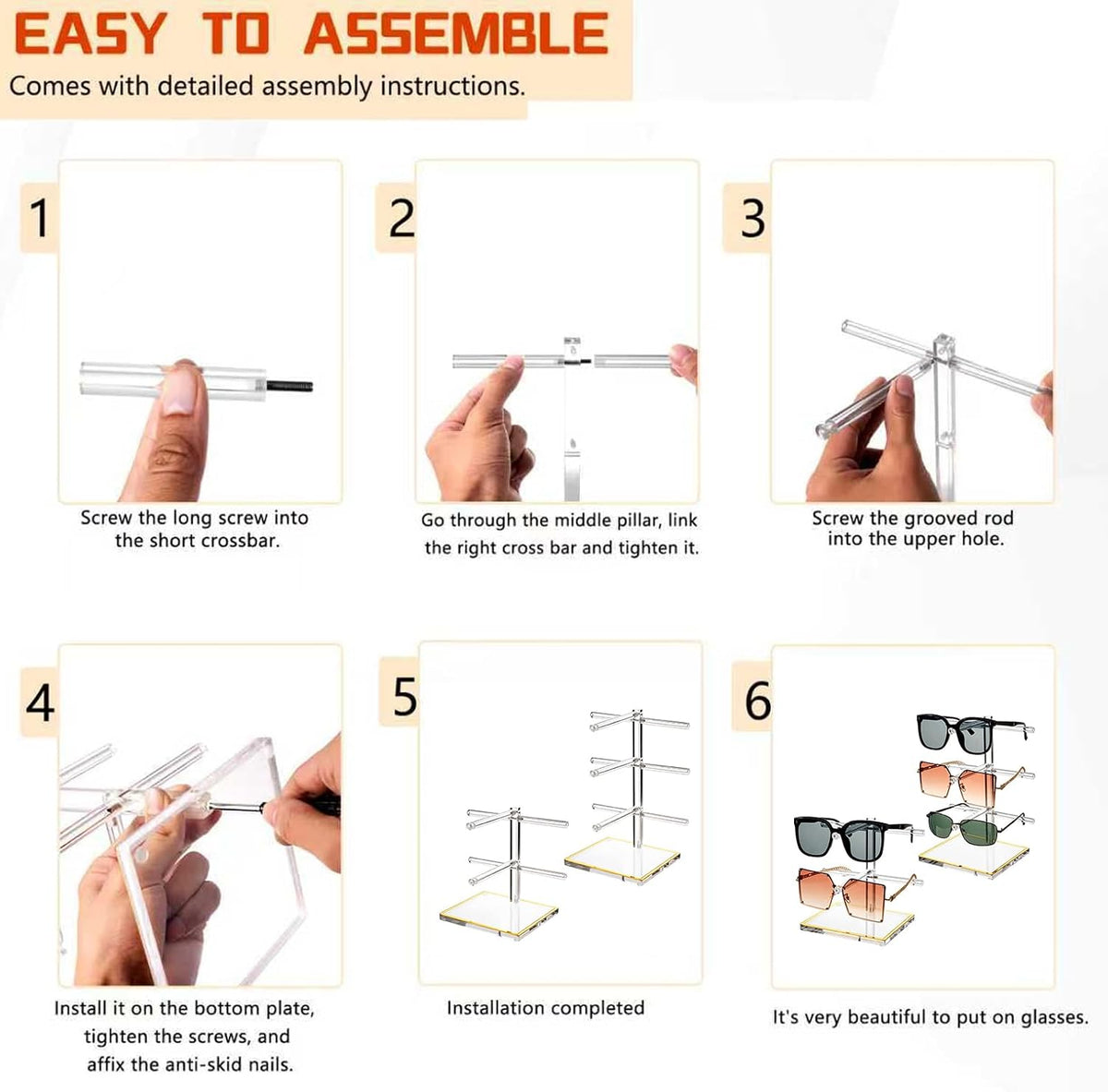 Acrylic Sunglasses Stand Set, 2 & 3-Tier Gold Glasses Holder