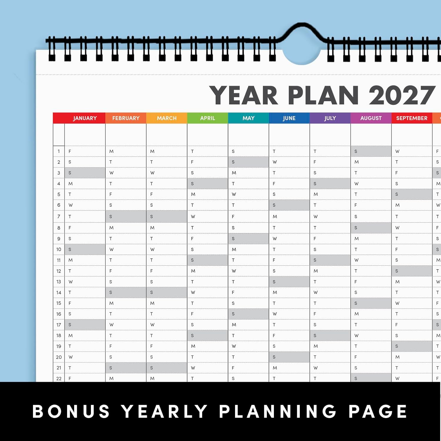 PAPERAGE 2027 Calendar, 12 Months (January 2027 - December 2027), Small (9 in x 11 in), Minimalist Wall and Desk Calendar with Monthly Views, Yearly Plans & Notes Section – Rainbow