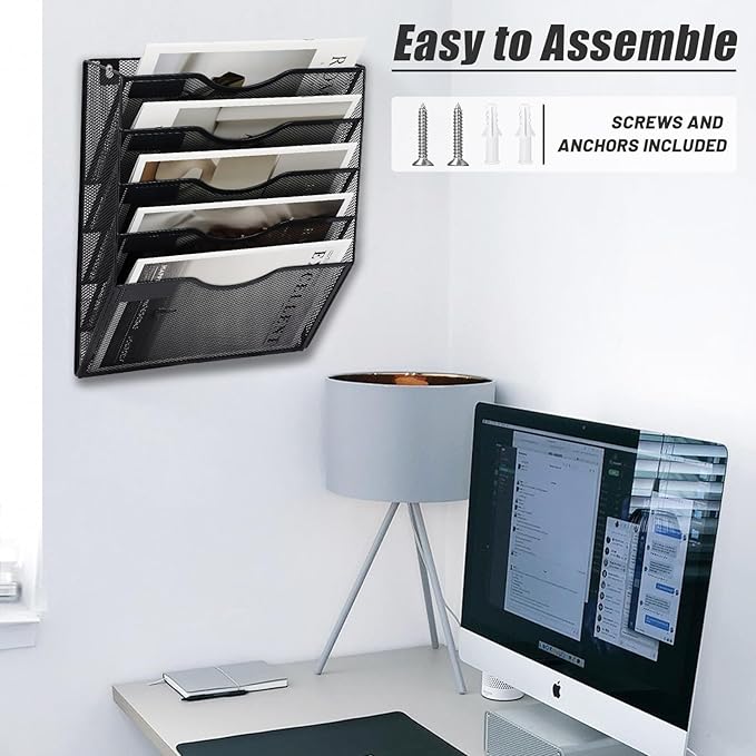 EASEPRES 5 Pocket Mesh Hanging Wall File Organizer, Wall Mounted Mail Paper - Image 5