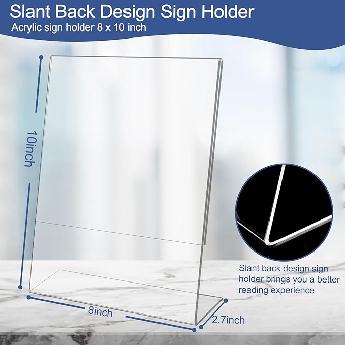 Wbtran Slanted Back Acrylic Sign Stands 8 x 10, Plastic Paper Sign Holder - Image 2