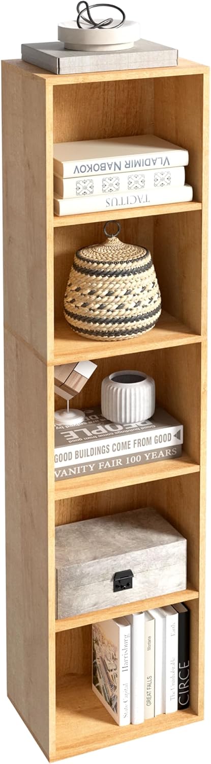 5-Tier Wooden Cube Storage Organizer, 52 Inch Tall Bookcase & Display She...