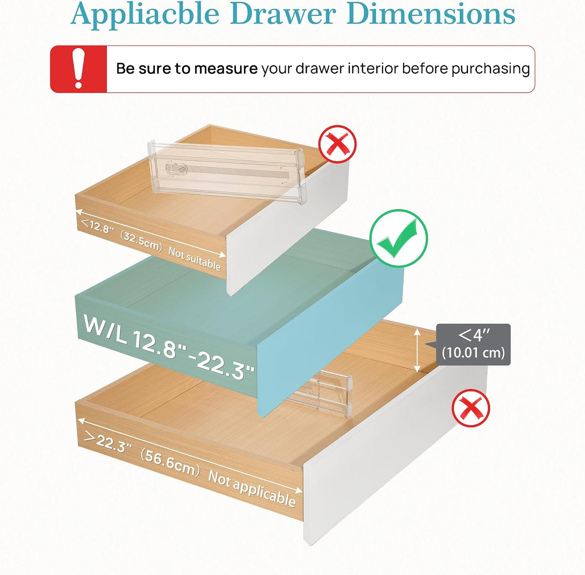Vtopmart 4" Regular Upgrade Drawer Dividers for Clothes, 12.8"-22.3...