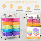 COSTWAY 15 Drawer Rolling Storage Cart, Utility Tools Paper Organizer on Wheels - Image 4
