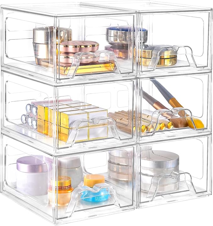 Stebopum 6 Pack Stackable Makeup Organizer, 4.4'' Tall Acrylic Bathroom Makeup by Stebopum