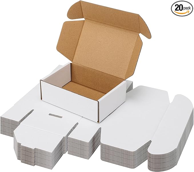 PHAREGE 6x4x2 Inch Shipping Boxes 20 Pack White, Tab Lock Tuck Top Mailer Boxes by PHAREGE
