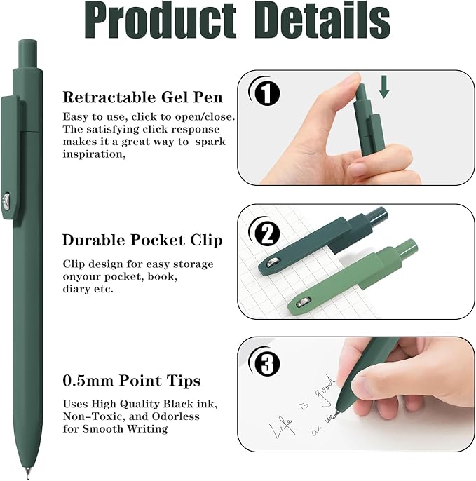 Piochoo Gel Pens, 0.5mm Fine Point Smooth Writing, High-End Series Retractable - Image 3