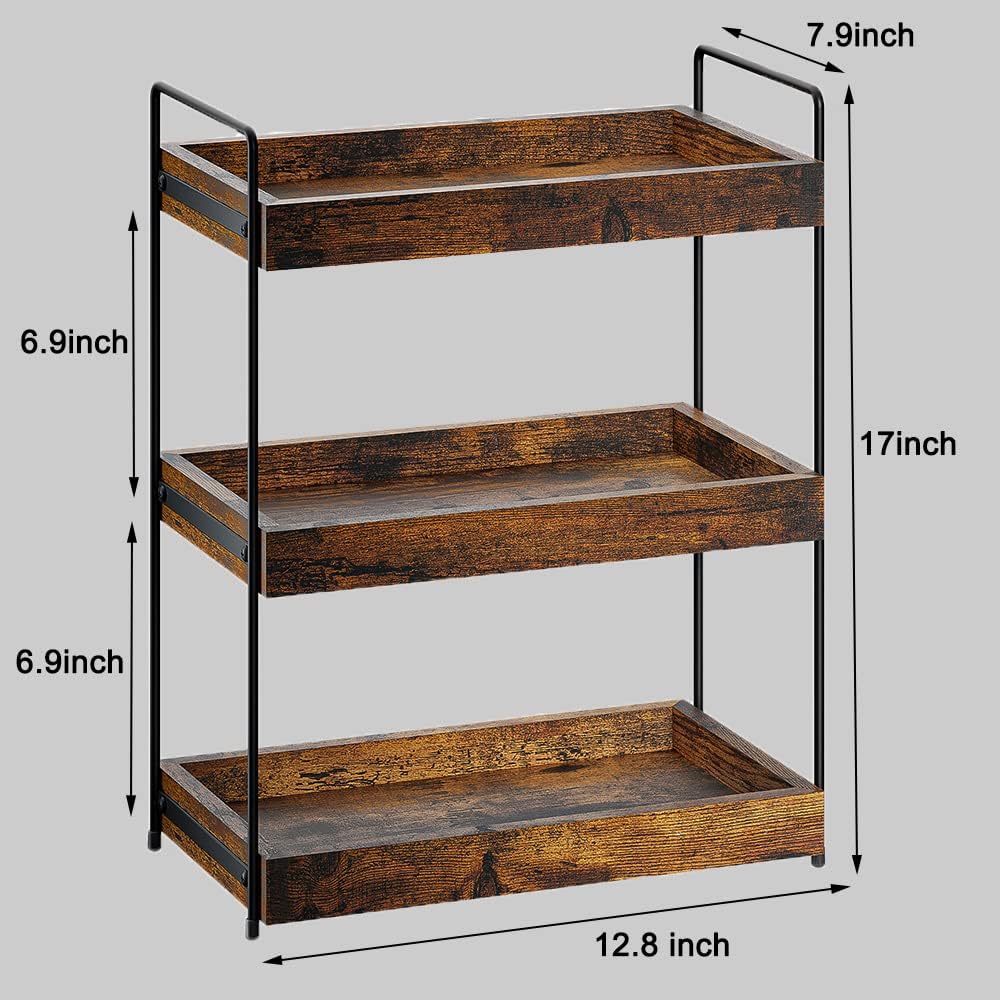 3-Tier Wood Bathroom Counter Organizer, Kitchen Spice Rack