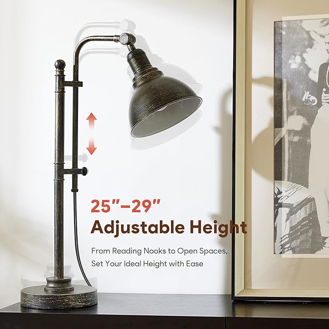 VONLUCE Rustic Desk Lamp Bronze Adjustable, Industrial Style Metal Task Lamps - Image 2