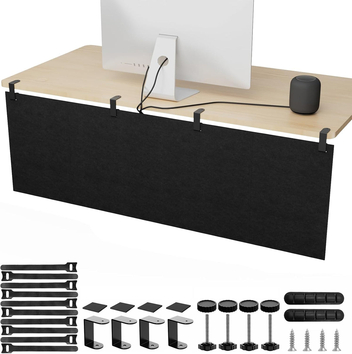 No Drill Under Desk Cable Management Privacy Panel,47.2" Felt Modesty Panel