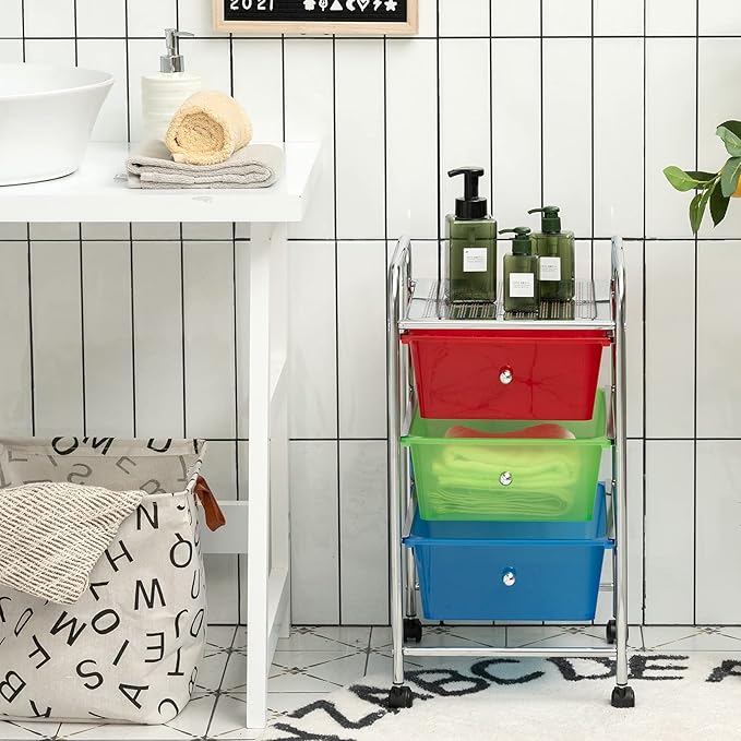 Giantex Rolling Cart with Drawers, Craft Organizer with Wheels, 3 Drawer - Image 2