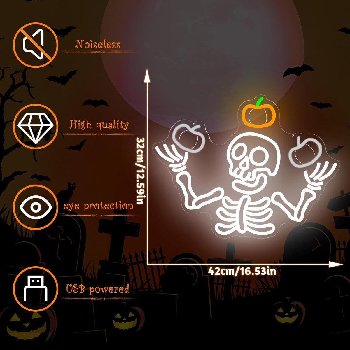 Juggling Skeleton Halloween Neon Sign Dimmable Pumpkin LED Halloween Decor