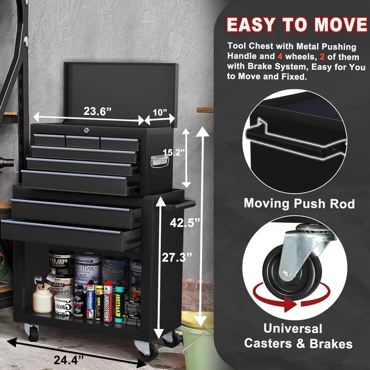 8-Drawer Rolling Tool Chest with Wheels & Detachable Top Toolbox - Heavy-...