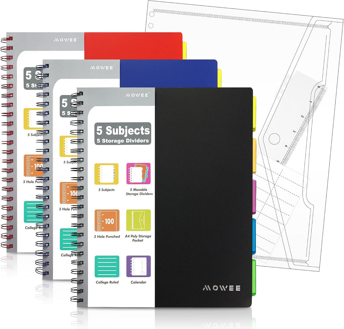 5 subject notebook, 3 pack college ruled notebook, main product view