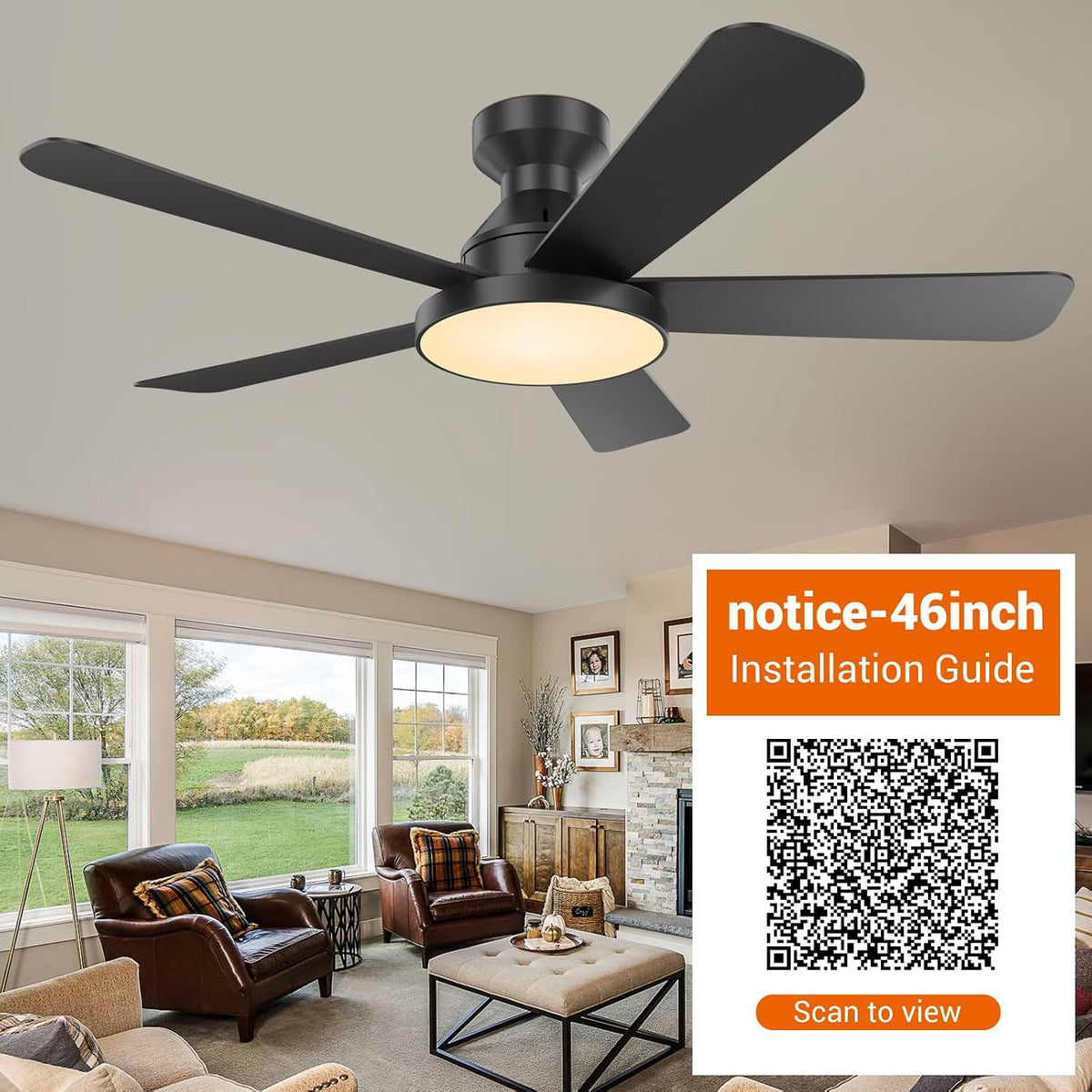 ceiling fans with lights, 46" low profile ceiling shown in use