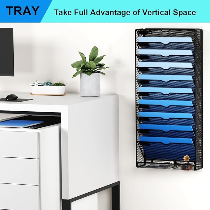 GDINDINFAN Hanging Wall File Organizer 10 Tier Wall Mounted File Holder - Image 7