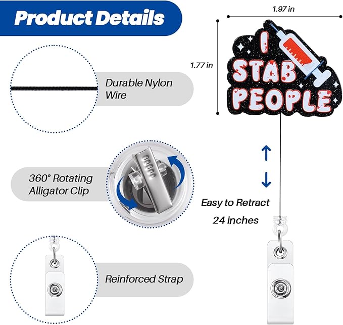I Stab People Funny Nurse Badge Reel, Retractable ID Card Phlebotomist Badge - Image 3