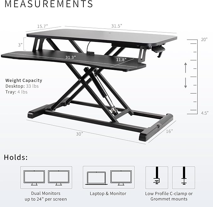 VIVO 32 inch Desk Converter, K Series, Height Adjustable Sit to Stand Riser - Image 3